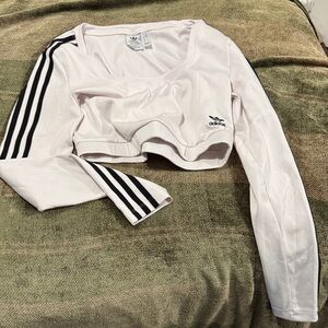 Adidas White and Black Long Sleeve Crop Top